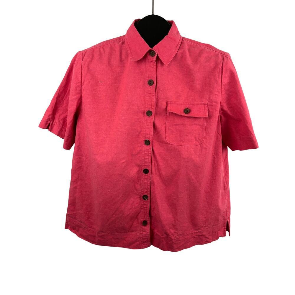 VTG Appleseed's Soft Pink Short Sleeve Button Up Shirt Women's 10 Linen Blend